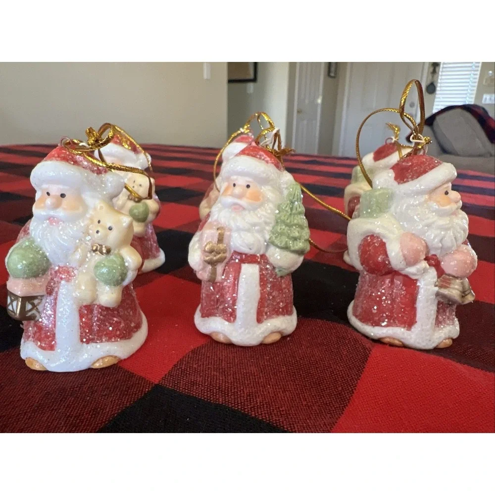 Set of 6 Homemaker's Idea Co. Santa Ornaments Bells RS130 – New in Box Glittered